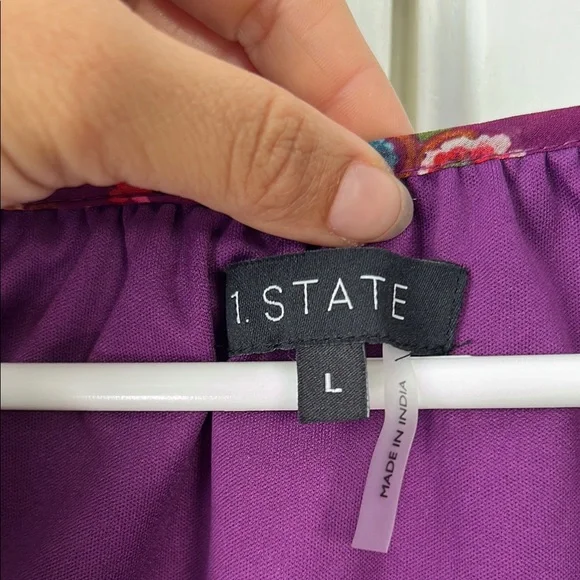 1. State Red and Purple Tie Front Ruffled Blouse - Picture 9 of 11